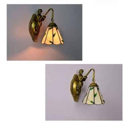 a Tiffany-style pendant wall light is seen on a light grey wall