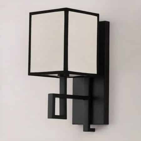 on a gray background, we see a Japanese-style wall sconce made of iron and extinguished fabric