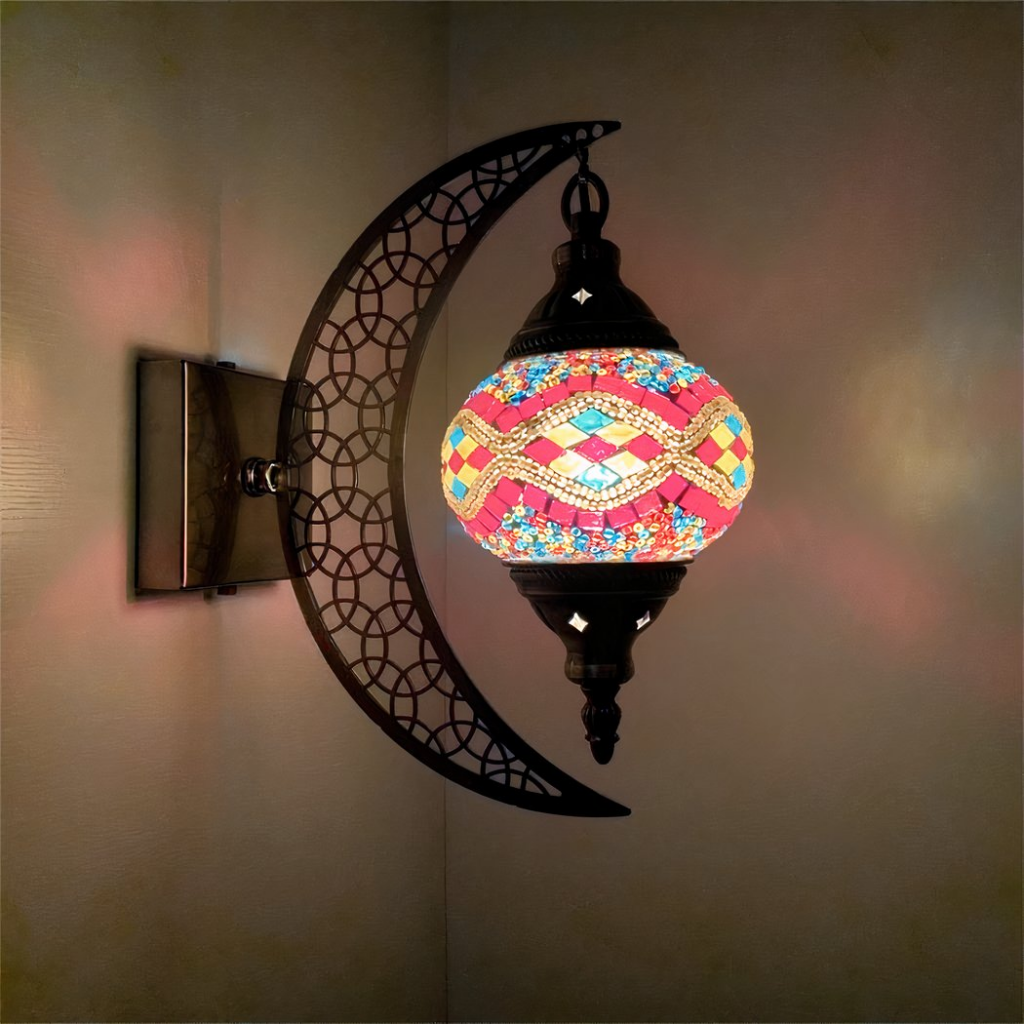 Applique murale lune à mosaïque multicolore