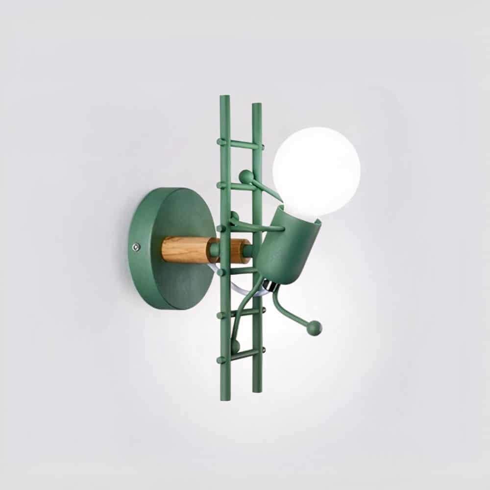 Wall-mounted wrought-iron bonhomme climbing ladder lighted and in its green version, wall-mounted.